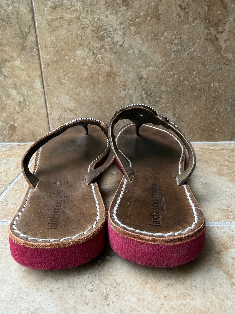 Anthropologie Laidback London Shibli Flip Flop Sandals Leather Beaded Size 41 - Picture 10 of 14